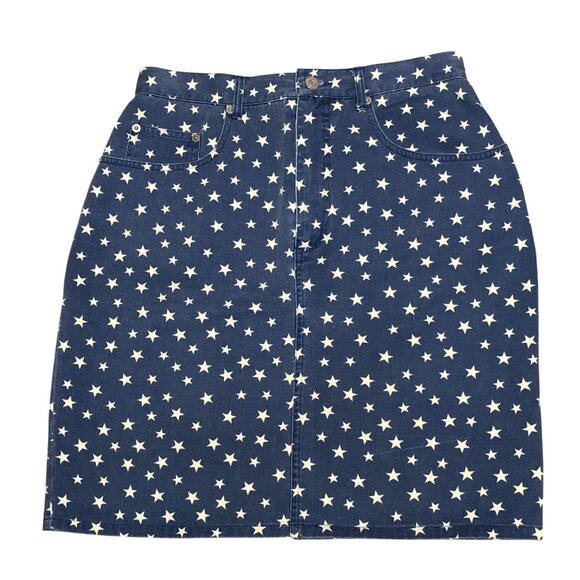 Vintage Country Store Blue Denim‎ Star Print Skirt Size 10 - Picture 2 of 5